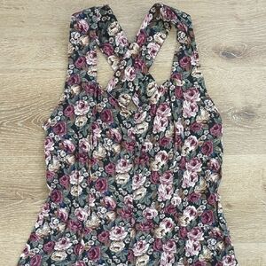Vintage All that Jazz Floral Cross-Back Maxi Dress - Pink and Green